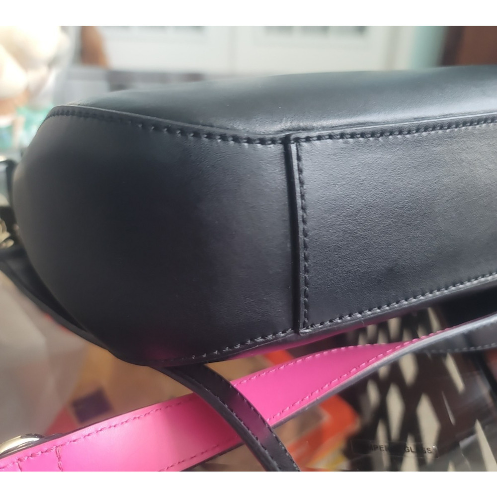Kate Spade New York Doreen Black Leather Logo Flap Closure Crossbody Bag Pink - Picture 9 of 16